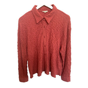 Jodifl Womens Oversized Gauzy Crinkle Button Blouse Size L Preppy Casual Comfort